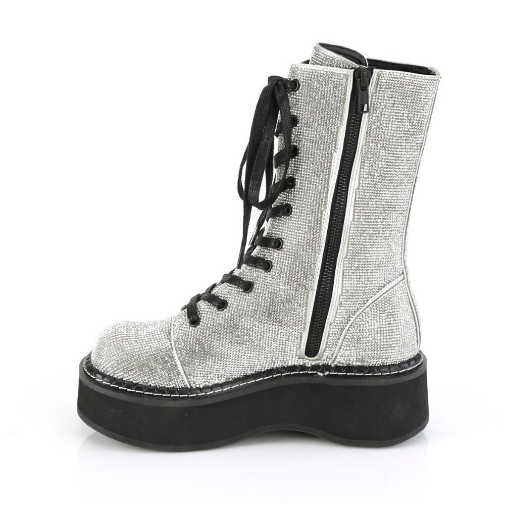Demonia Emily 362 Silver Rhinestone Platform Ankle Boots - Picture 3 of 3